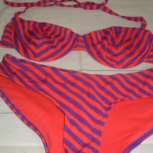 H & M Divided Striped boho Bikini set 36C New